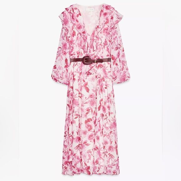 ZARA BELTED FLORAL PRINTED MIDI DRESS - Picture 7 of 11